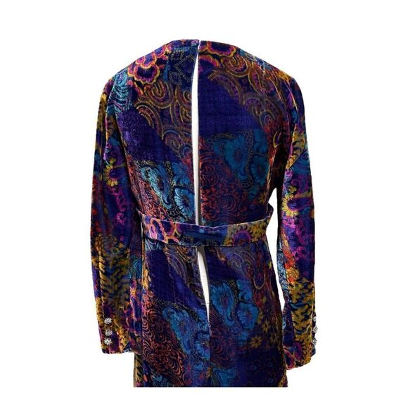 VOGUE Paris Collection Vintage Velvet Gown Long Sleeves Blue Floral - Picture 5 of 10